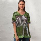 yanfind V Neck T-shirt for Women Country Fl Wildlife Wallpapers Safari Stock Loxahatchee Free Stripes Zebra Pictures Summer Top  Short Sleeve Casual Loose