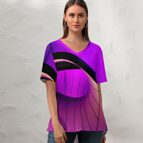yanfind V Neck T-shirt for Women Mimi Garcia Architecture Science Modern Architecture London England Neon Purple Summer Top  Short Sleeve Casual Loose