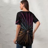 yanfind V Neck T-shirt for Women Anthony Roberts Black Dark Celebrations Year Fireworks Year's Eve Night Colorful Dark Summer Top  Short Sleeve Casual Loose