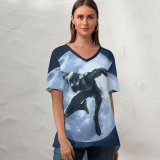 yanfind V Neck T-shirt for Women Graphics CGI Black Dark SpiderMan Night Monkey MARVEL Contest Champions Summer Top  Short Sleeve Casual Loose