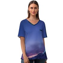 yanfind V Neck T-shirt for Women Ferhad Memmedov Graphics CGI Fantasy Elephant Whale Lands End Sky Underwater Summer Top  Short Sleeve Casual Loose