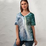 yanfind V Neck T-shirt for Women Willian Justen De Vasconcellos Reynisfjara Sand Beach Waves Aerial Ocean Iceland Summer Top  Short Sleeve Casual Loose