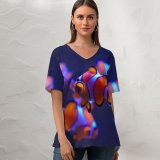 yanfind V Neck T-shirt for Women Clownfish Aquarium Underwater Summer Top  Short Sleeve Casual Loose