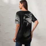 yanfind V Neck T-shirt for Women Randy Rodriguez Dark Lion Roaring Predator Summer Top  Short Sleeve Casual Loose