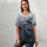 yanfind V Neck T-shirt for Women Christmas Texture Frost Snow Wallpapers Feather Outdoors States Moisture Winter Art Summer Top  Short Sleeve Casual Loose