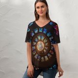 yanfind V Neck T-shirt for Women Architecture Spiral Ceiling Stained Glass Church Summer Top  Short Sleeve Casual Loose