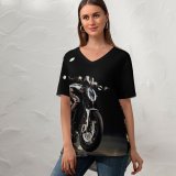 yanfind V Neck T-shirt for Women Black Dark Bikes MV Agusta Dragster RR SCS Night Tarmac Summer Top  Short Sleeve Casual Loose
