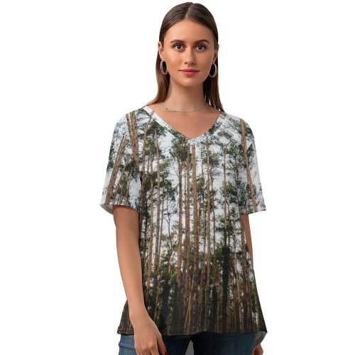 yanfind V Neck T-shirt for Women High Land Flora Im Tall Grass Wallpapers Plant Outdoors Tree Free Summer Top  Short Sleeve Casual Loose