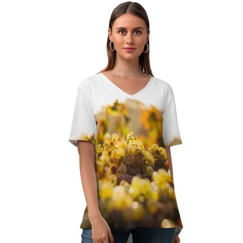 yanfind V Neck T-shirt for Women Flora Vine Vineyard Grapes Wallpapers Sunshine Plant Australia Produce Fruits Gold Summer Top  Short Sleeve Casual Loose