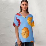yanfind V Neck T-shirt for Women Nico Kaiser Umbrellas Sky Colorful Sky Multicolor Summer Top  Short Sleeve Casual Loose