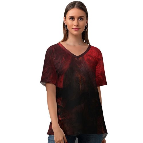 yanfind V Neck T-shirt for Women Shredder Graphics CGI Hell Demon Scary Frightening Summer Top  Short Sleeve Casual Loose