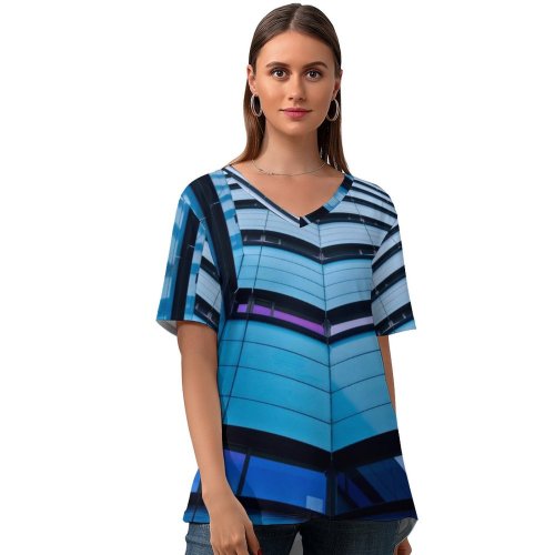 yanfind V Neck T-shirt for Women Rob Oo Architecture Rijn Tower Modern Arnhem Netherlands Urban Metropolitan Summer Top  Short Sleeve Casual Loose
