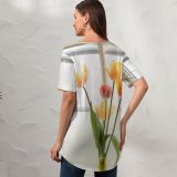 yanfind V Neck T-shirt for Women Arrangement Spring Petal Pottery Flowers Ikebana Jar Wallpapers Vase Plant Decor Summer Top  Short Sleeve Casual Loose