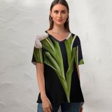 yanfind V Neck T-shirt for Women Arrangement Bouquet Spring Wallpapers Plant Tulip Bloom Free Pictures Tulips Flower Summer Top  Short Sleeve Casual Loose