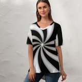 yanfind V Neck T-shirt for Women Twirl Twist Twister Retro Texture Textures Curve Gradient Circles Modern Abstract Art Summer Top  Short Sleeve Casual Loose