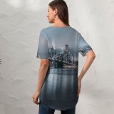 yanfind V Neck T-shirt for Women Lerone Pieters Brooklyn Cityscape Night City Lights York City Reflections USA Summer Top  Short Sleeve Casual Loose