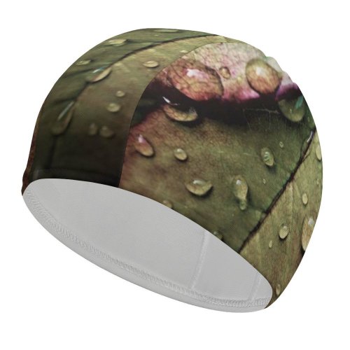 yanfind Swimming Cap  Leaves Rainy Drops Closeup Macro  HDR Elastic,suitable for long and short hair