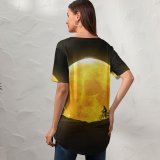 yanfind V Neck T-shirt for Women Mohamed Saber Fantasy Moon Night Silhouette Dream Summer Top  Short Sleeve Casual Loose