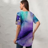 yanfind V Neck T-shirt for Women Robert Kohlhuber Abstract Liquid Art Pearl Purple Flowering Fluid Summer Top  Short Sleeve Casual Loose