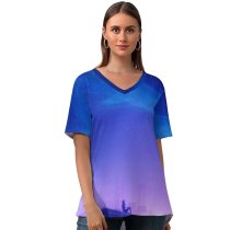 yanfind V Neck T-shirt for Women RicoDZ Fantasy Girl Rooftop Sky Home Dream Whale Starry Night Purple Summer Top  Short Sleeve Casual Loose