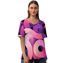 yanfind V Neck T-shirt for Women Abstract Air Light Summer Top  Short Sleeve Casual Loose