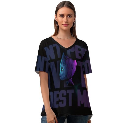 yanfind V Neck T-shirt for Women Black Dark Quotes Baby Groot Silent Have Loudest Minds Popular Quotes Dark Summer Top  Short Sleeve Casual Loose