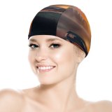 yanfind Swimming Cap Hmetosche Sunset Boat Lake Reflections Dawn Mountains Fog Trees Elastic,suitable for long and short hair