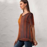 yanfind V Neck T-shirt for Women Hmetosche Autumn Forest Pathway Fallen Leaves Sunset Landscape Trees Woods Summer Top  Short Sleeve Casual Loose