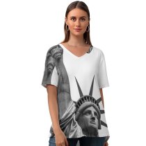 yanfind V Neck T-shirt for Women Building HQ Public Lady Wallpapers Architecture States York Monument America Art Summer Top  Short Sleeve Casual Loose