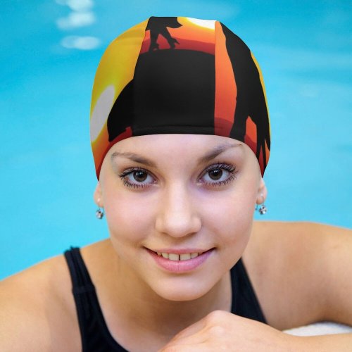 yanfind Swimming Cap Love Couple Romantic Kiss Sunset Silhouette Car Together Elastic,suitable for long and short hair
