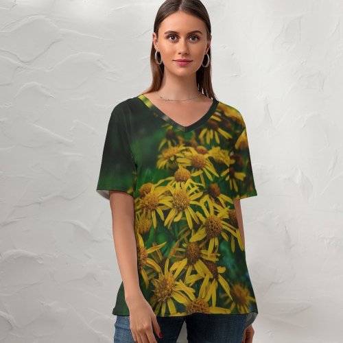 yanfind V Neck T-shirt for Women Fall Autumn Petal Wallpapers Plant Asteraceae Outdoors Pollen Free Pictures Daisy Summer Top  Short Sleeve Casual Loose