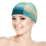 yanfind Swimming Cap Coyle Lakeside Sunrise Early Morning Minimal Art Gradient Landscape Scenic Panorama Elastic,suitable for long and short hair