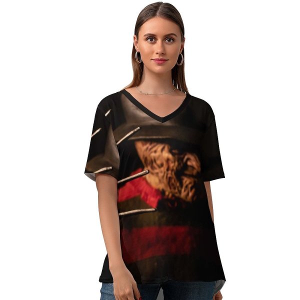 yanfind V Neck T-shirt for Women Del Hat Apparel Stock Free Magdalena Freddy Toys Terror Krueger Pictures Summer Top  Short Sleeve Casual Loose