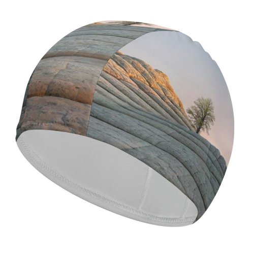 yanfind Swimming Cap MacOS Big Sur Daytime Lone Tree Sedimentary Rocks Daylight IOS Elastic,suitable for long and short hair