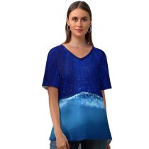 yanfind V Neck T-shirt for Women Tomislav Jakupec Abstract Digital Art Waves Particles Summer Top  Short Sleeve Casual Loose