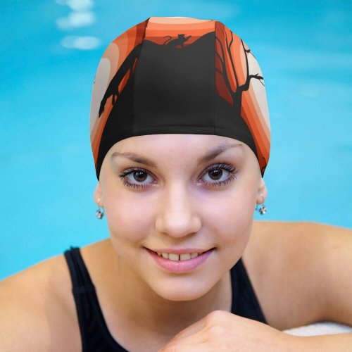 yanfind Swimming Cap Suryapraveen Dark Minimal Jaguar Cat  Silhouette Elastic,suitable for long and short hair