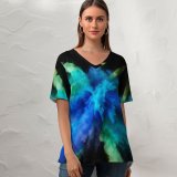 yanfind V Neck T-shirt for Women Burst Splash MacOS Sierra Summer Top  Short Sleeve Casual Loose