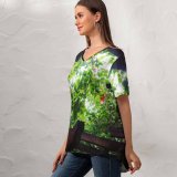 yanfind V Neck T-shirt for Women Bay Patio Pergola Wallpapers Disney's Lake Studios Garden Outdoors Stock Free Summer Top  Short Sleeve Casual Loose
