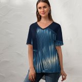 yanfind V Neck T-shirt for Women Luca Bravo Modern Architecture Night Urban Building Summer Top  Short Sleeve Casual Loose