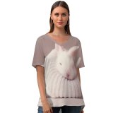 yanfind V Neck T-shirt for Women Cute Rabbit Newborn Baby Bunny Sock Cute Bunny Summer Top  Short Sleeve Casual Loose