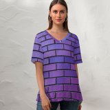 yanfind V Neck T-shirt for Women Wesley Tingey Brick Wall Purple Violet Bricks Gradients Summer Top  Short Sleeve Casual Loose