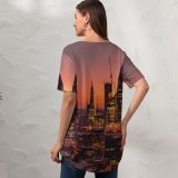 yanfind V Neck T-shirt for Women Erotikpanda Cityscape City Lights Sunset Dawn Skyscrapers London Summer Top  Short Sleeve Casual Loose