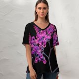 yanfind V Neck T-shirt for Women Flowers Black Dark Flowers MacOS Mojave Girly Summer Top  Short Sleeve Casual Loose