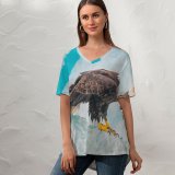 yanfind V Neck T-shirt for Women Anthony Hayward Eagle Iceberg Birds Prey Raptors Bird Winter Closeup Summer Top  Short Sleeve Casual Loose