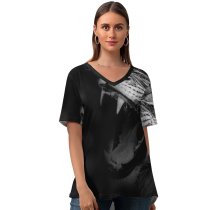 yanfind V Neck T-shirt for Women Randy Rodriguez Dark Lion Roaring Predator Summer Top  Short Sleeve Casual Loose