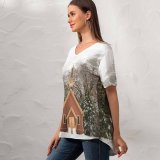 yanfind V Neck T-shirt for Women Chapel Oak Yosemite Building Flora Quiet Snow Wallpapers Plant Outdoors Tree Summer Top  Short Sleeve Casual Loose