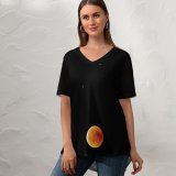 yanfind V Neck T-shirt for Women Black Dark Blood Moon Lunar Eclipse Starry Sky Astronomy Summer Top  Short Sleeve Casual Loose