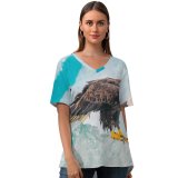 yanfind V Neck T-shirt for Women Anthony Hayward Eagle Iceberg Birds Prey Raptors Bird Winter Closeup Summer Top  Short Sleeve Casual Loose