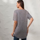 yanfind V Neck T-shirt for Women Starfish Sea Star Fish Wave Sand Summer Season Grey Simple Copyspace Asphalt Summer Top  Short Sleeve Casual Loose