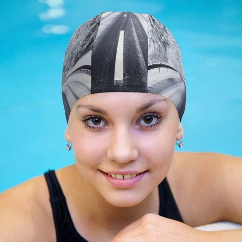 yanfind Swimming Cap Sven Muller Winter Road Forest Snow Covered Trees Elastic,suitable for long and short hair